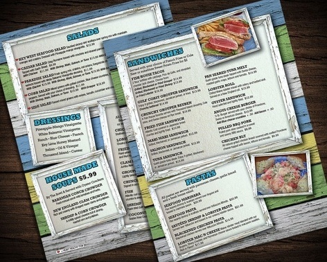 A sample of restaurant menus that were printed by this local print shop, Monarch Graphics